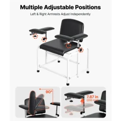 VEVOR Phlebotomy Chair 750LBS Capacity Blood Draw Medical Chair, Comfortable Blood Drawing Chairs with Adjustable Armrests, Soft Padded Seat, Easy-to-Clean PVC Leather for Hospitals Clinics
