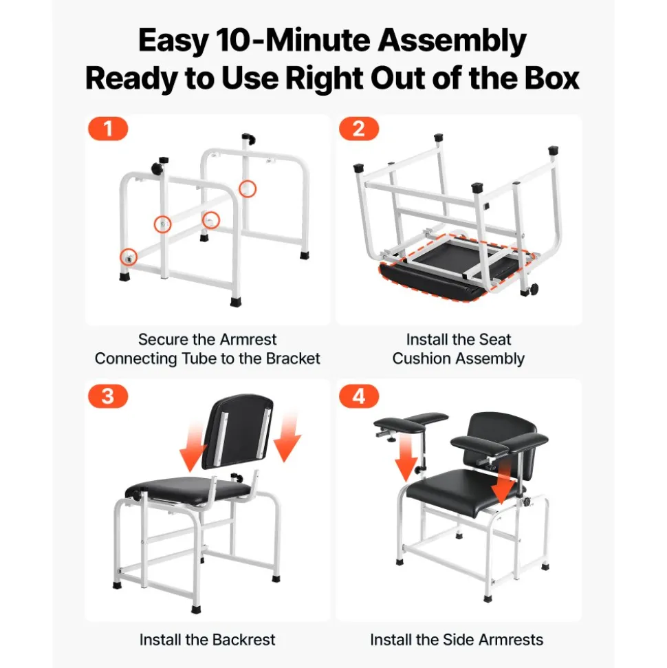 VEVOR Phlebotomy Chair 750LBS Capacity Blood Draw Medical Chair, Comfortable Blood Drawing Chairs with Adjustable Armrests, Soft Padded Seat, Easy-to-Clean PVC Leather for Hospitals Clinics