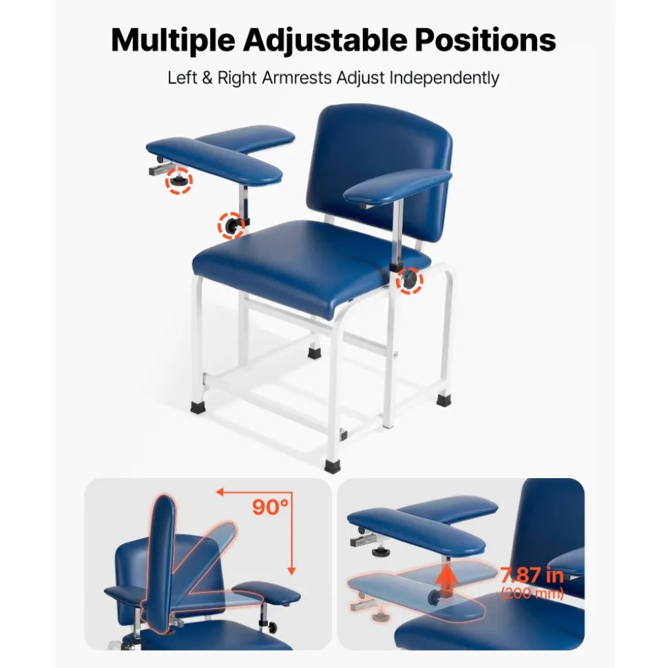VEVOR Phlebotomy Chair 500LBS Capacity Blood Draw Medical Chair, Comfortable Blood Drawing Chairs with Adjustable Armrests, Soft Padded Seat, Easy-to-Clean PVC Leather for Hospitals Clinics