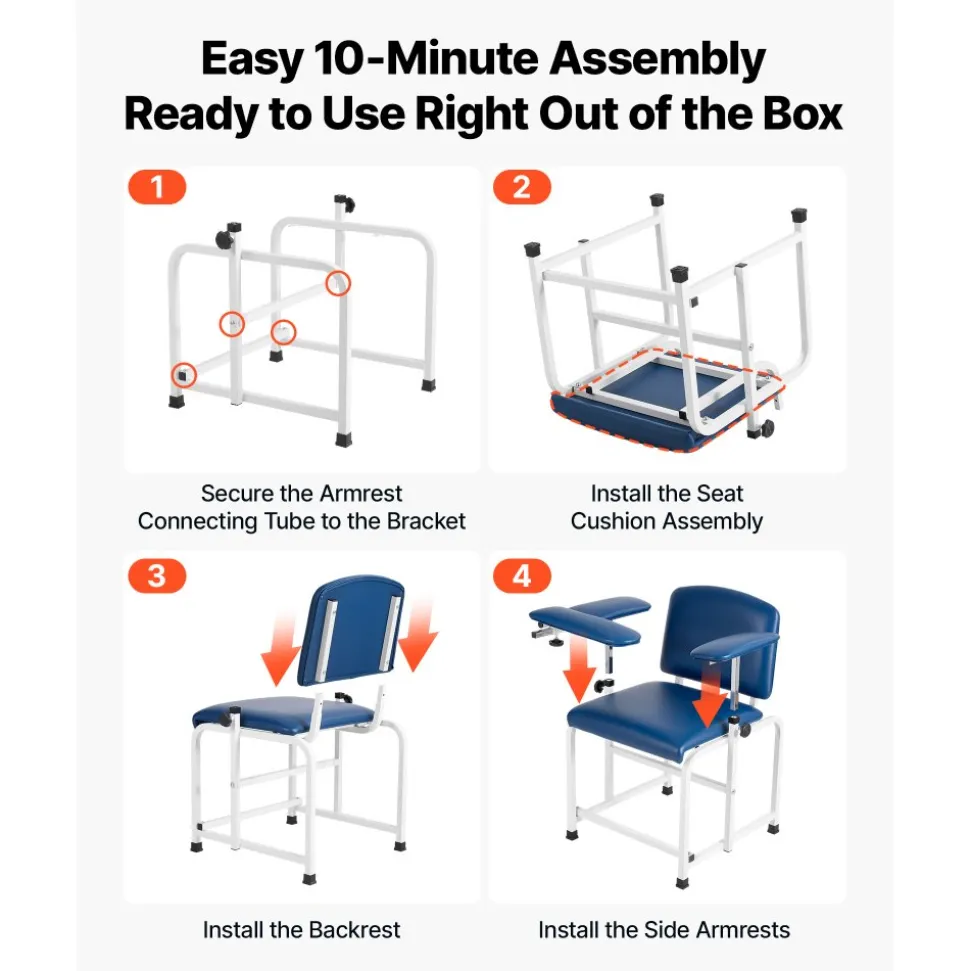 VEVOR Phlebotomy Chair 500LBS Capacity Blood Draw Medical Chair, Comfortable Blood Drawing Chairs with Adjustable Armrests, Soft Padded Seat, Easy-to-Clean PVC Leather for Hospitals Clinics