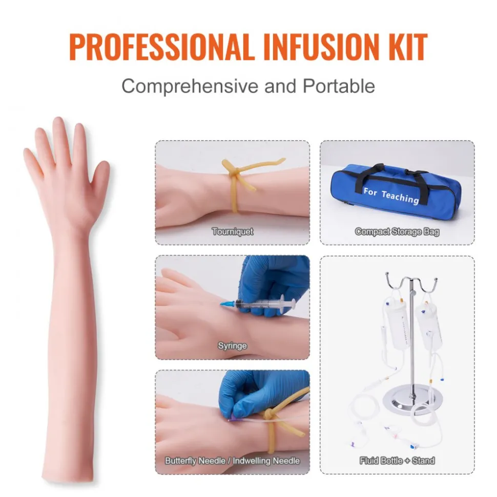 VEVOR Phlebotomy Practice Kit, IV Venipuncture Intravenous Training Kit, High Simulation IV Practice Arm Kit with Carrying Bag, Practice and Perfect IV Skills, for Students Nurses and Professionals