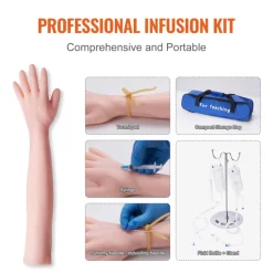 VEVOR Phlebotomy Practice Kit, IV Venipuncture Intravenous Training Kit, High Simulation IV Practice Arm Kit with Carrying Bag, Practice and Perfect IV Skills, for Students Nurses and Professionals