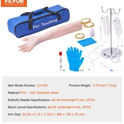 VEVOR Phlebotomy Practice Kit, IV Venipuncture Intravenous Training Kit, High Simulation IV Practice Arm Kit with Carrying Bag, Practice and Perfect IV Skills, for Students Nurses and Professionals