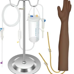VEVOR Phlebotomy Practice Kit, Dark Skin IV Practice Kit Venipuncture Learning Phlebotomy Practice Arm Kit with Infusion Stand for Nurse, Medical Students