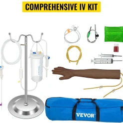 VEVOR Phlebotomy Practice Kit, Dark Skin IV Practice Kit Venipuncture Learning Phlebotomy Practice Arm Kit with Infusion Stand for Nurse, Medical Students