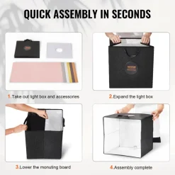 VEVOR Photo Studio Light Box, 12" x 12", 3000-5600K Adjustable 3 Color Temperatures Professional Shooting Tent Kit with 120 LED 6 Double-Sided Color Backdrops, High CRI ≥ 95 for Small Size Products