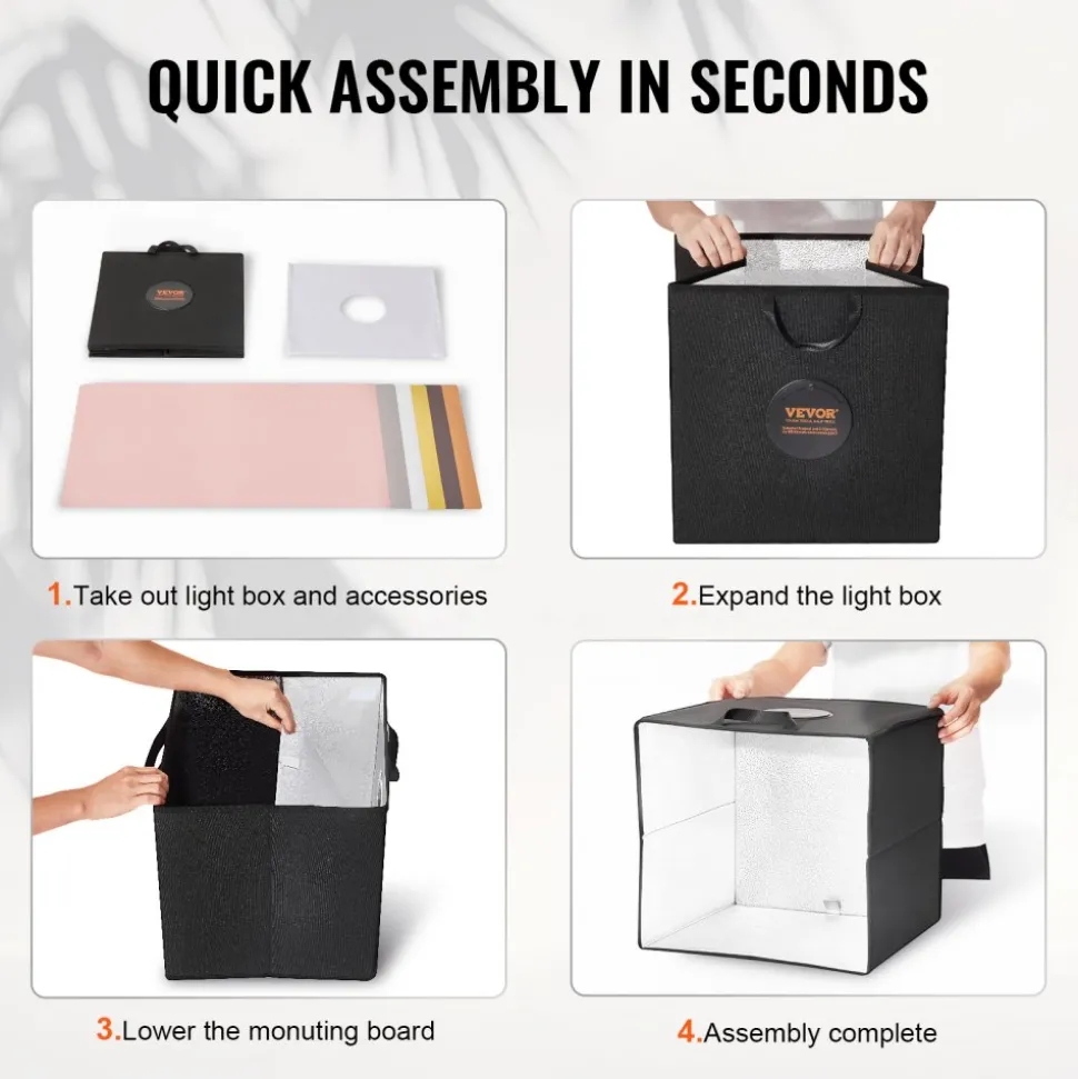 VEVOR Photo Studio Light Box, 12" x 12", 3000-5600K Adjustable 3 Color Temperatures Professional Shooting Tent Kit with 120 LED 6 Double-Sided Color Backdrops, High CRI ≥ 95 for Small Size Products