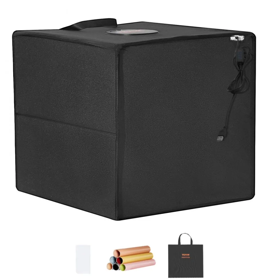 VEVOR Photo Studio Light Box, 12" x 12", 3000-5600K Adjustable 3 Color Temperatures Professional Shooting Tent Kit with 120 LED 6 Double-Sided Color Backdrops, High CRI ≥ 95 for Small Size Products