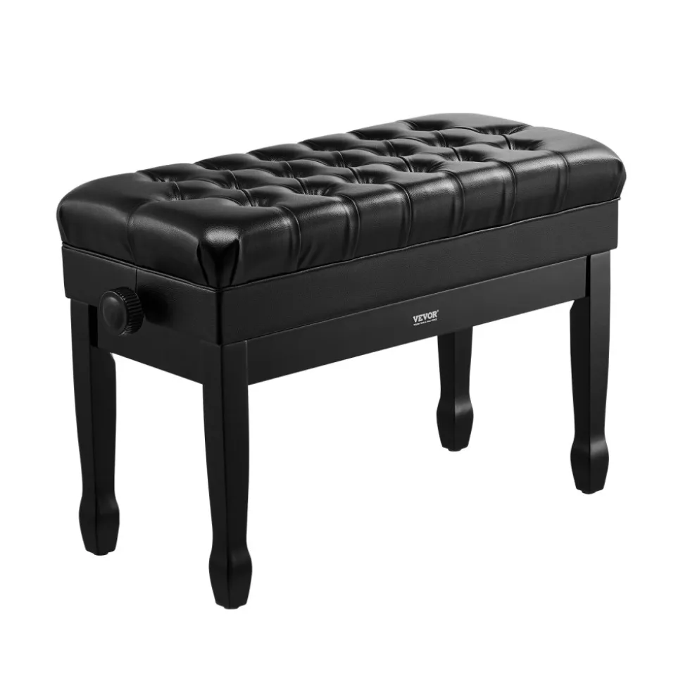 VEVOR Piano Bench, 29.5" x 14" x 20.3", Duet Keyboard Piano Chair with 20.3"-23.4” Adjustable Height, Padded Cushion, Storage Compartment for Music Books, Wooden Piano Stool Seat, for Vanity, Bedroom