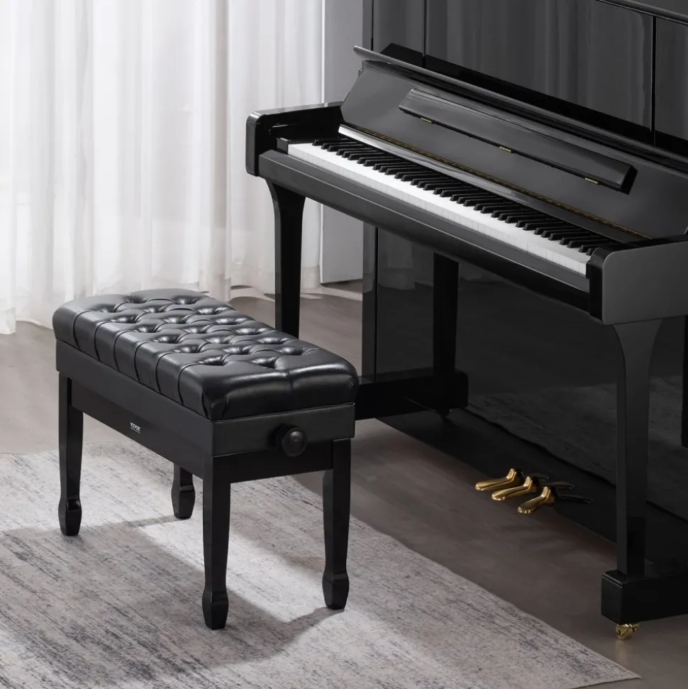 VEVOR Piano Bench, 29.5" x 14" x 20.3", Duet Keyboard Piano Chair with 20.3"-23.4” Adjustable Height, Padded Cushion, Storage Compartment for Music Books, Wooden Piano Stool Seat, for Vanity, Bedroom