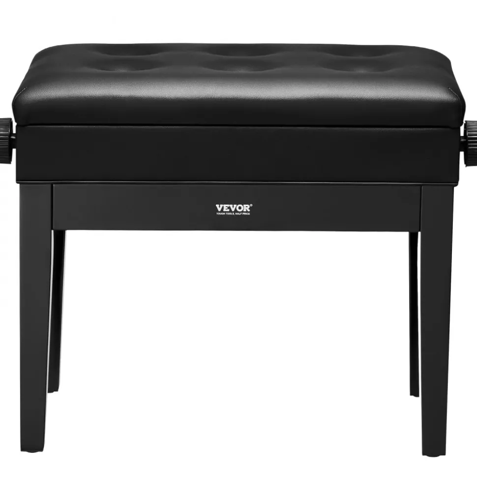 VEVOR Piano Bench, 22" x 13" x 19.3", Keyboard Piano Chair with 19.3"-22.8" Adjustable Height, Padded Cushion, Storage Compartment for Music Books, Wooden Piano Stool Seat, for Vanity, Living Room