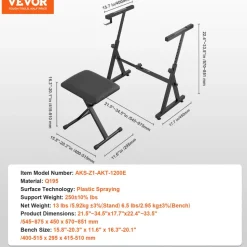 VEVOR Piano Keyboard Stand and Bench Set, Z Style, Heavy-Duty Digital Piano Music Stand and Seat, 250 lbs Capacity with Adjustable Piano Bench Width Height Wheels, Fits for 54-88 Key Electric Pianos