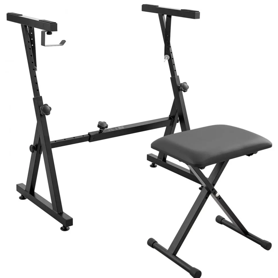VEVOR Piano Keyboard Stand and Bench Set, Z Style, Heavy-Duty Digital Piano Music Stand and Seat, 250 lbs Capacity with Adjustable Piano Bench Width Height Wheels, Fits for 54-88 Key Electric Pianos