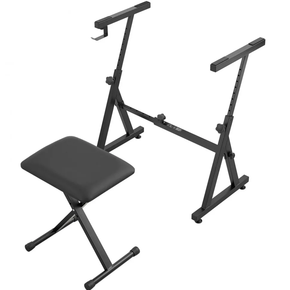 VEVOR Piano Keyboard Stand and Bench Set, Z Style, Heavy-Duty Digital Piano Music Stand and Seat, 250 lbs Capacity with Adjustable Piano Bench Width Height Wheels, Fits for 54-88 Key Electric Pianos