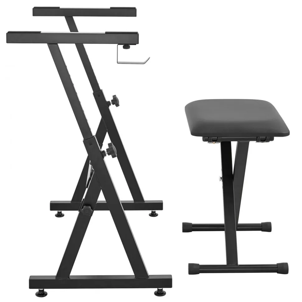 VEVOR Piano Keyboard Stand and Bench Set, Z Style, Heavy-Duty Digital Piano Music Stand and Seat, 250 lbs Capacity with Adjustable Piano Bench Width Height Wheels, Fits for 54-88 Key Electric Pianos
