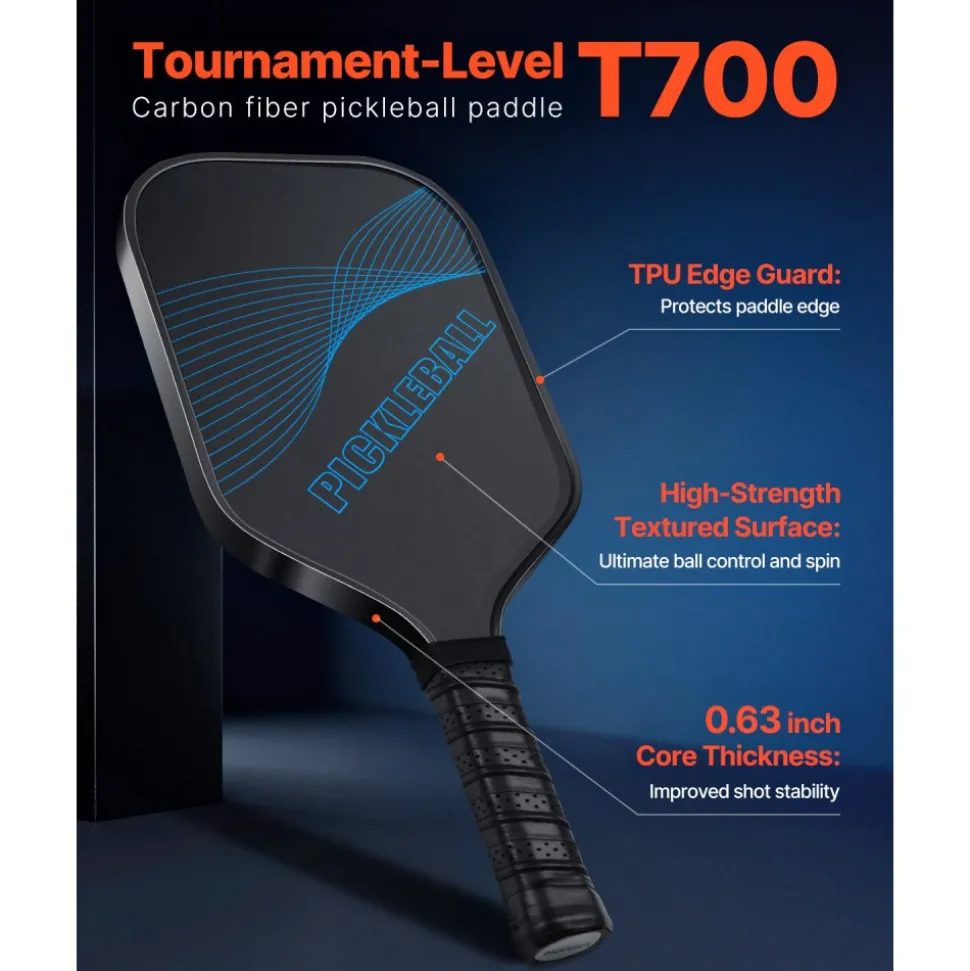 VEVOR Pickleball Paddle, T700 Carbon Fiber Surface & Honeycomb Core, Professional Pickleball Paddle with Increased Power & Control & Spin, Pro Pickle Ball Racket for Adults, Men & Women, Blue