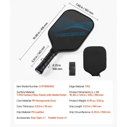 VEVOR Pickleball Paddle, T700 Carbon Fiber Surface & Honeycomb Core, Professional Pickleball Paddle with Increased Power & Control & Spin, Pro Pickle Ball Racket for Adults, Men & Women, Blue
