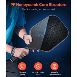 VEVOR Pickleball Paddle, T700 Carbon Fiber Surface & Honeycomb Core, Professional Pickleball Paddle with Increased Power & Control & Spin, Pro Pickle Ball Racket for Adults, Men & Women, Blue