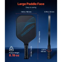 VEVOR Pickleball Paddle, T700 Carbon Fiber Surface & Honeycomb Core, Professional Pickleball Paddle with Increased Power & Control & Spin, Pro Pickle Ball Racket for Adults, Men & Women, Blue