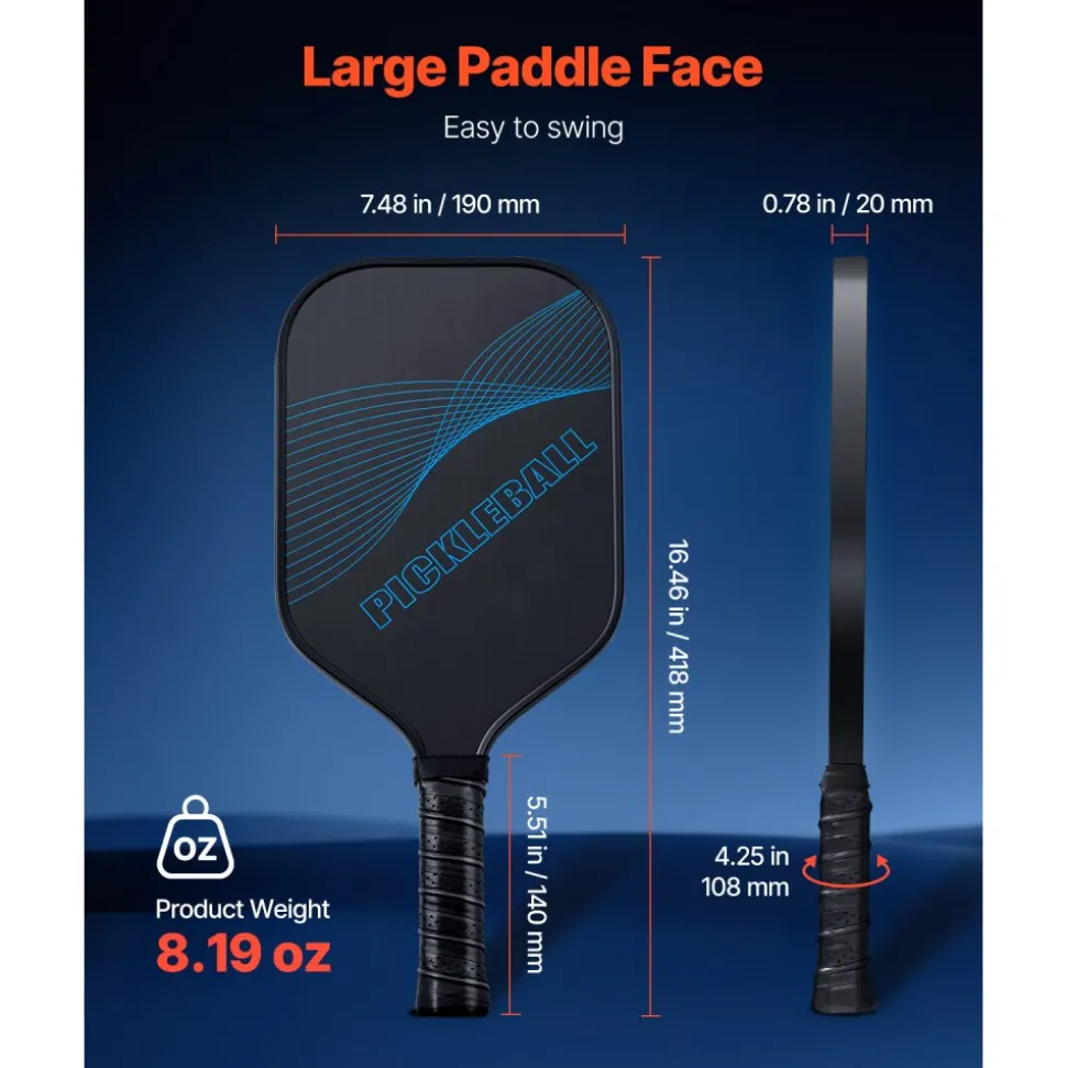 VEVOR Pickleball Paddle, T700 Carbon Fiber Surface & Honeycomb Core, Professional Pickleball Paddle with Increased Power & Control & Spin, Pro Pickle Ball Racket for Adults, Men & Women, Blue