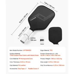 VEVOR Pickleball Paddle, T700 Carbon Fiber Surface & Honeycomb Core, Professional Pickleball Paddle with Increased Power & Control & Spin, Pro Pickle Ball Racket for Adults, Men & Women, Black