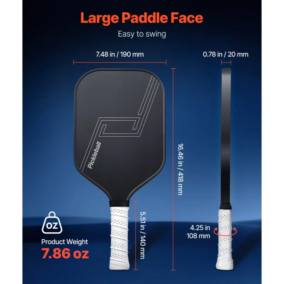 VEVOR Pickleball Paddle, T700 Carbon Fiber Surface & Honeycomb Core, Professional Pickleball Paddle with Increased Power & Control & Spin, Pro Pickle Ball Racket for Adults, Men & Women, Black