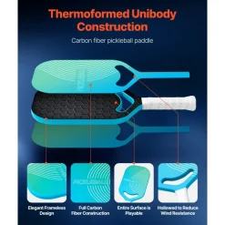 VEVOR Pickleball Paddle with Aero Throat, T700 Carbon Fiber Surface & Honeycomb Core, Professional Pickleball Paddle with Increased Power & Control & Spin, Pickle Ball Racket for Adults, Men & Women