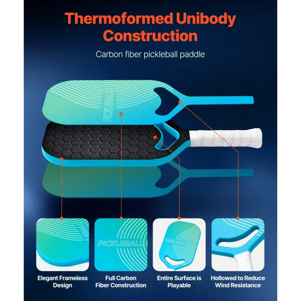 VEVOR Pickleball Paddle with Aero Throat, T700 Carbon Fiber Surface & Honeycomb Core, Professional Pickleball Paddle with Increased Power & Control & Spin, Pickle Ball Racket for Adults, Men & Women
