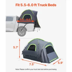 VEVOR Pickup Truck Tent, Fit 5.5-6.0 ft Truck Tents for Camping, Waterproof PU2000mm 2-3 Person Sleeping Truck Bed Tent with Double Layer Design Windows, Sturdy Truck Bed Camper Shell with Storage Bag