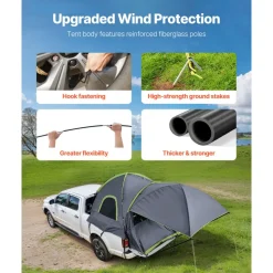 VEVOR Pickup Truck Tent, Fits 5.0-5.2 ft Truck Tents for Camping, Waterproof PU2000 mm 2-3 Person Sleeping Truck Bed Tent, Sturdy Truck Bed Camper Shell with Expandable Awning, Rainfly, Storage Bag