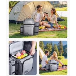 VEVOR Picnic Backpack, Beach Picnic Backpack Bag for 4 Person with Insulated Cooler Compartment, Detachable Bottle/Wine Holder, Lightweight Blanket, Plates and Cutlery Set for Hiking & Camping, Grey