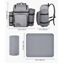VEVOR Picnic Backpack, Beach Picnic Backpack Bag for 4 Person with Insulated Cooler Compartment, Detachable Bottle/Wine Holder, Lightweight Blanket, Plates and Cutlery Set for Hiking & Camping, Grey