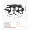 VEVOR Picnic Table, Outdoor Weather Resistant Patio Dining Furniture Set, Heavy Duty Coated Steel Tables with Umbrella Hole, 45.7 in Square Table and Bench Set, for Garden, Backyard, Porch, Black