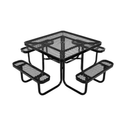 VEVOR Picnic Table, Outdoor Weather Resistant Patio Dining Furniture Set, Heavy Duty Coated Steel Tables with Umbrella Hole, 45.7 in Square Table and Bench Set, for Garden, Backyard, Porch, Black