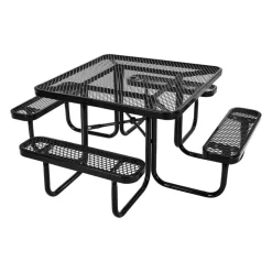 VEVOR Picnic Table, Outdoor Weather Resistant Patio Dining Furniture Set, Heavy Duty Coated Steel Tables with Umbrella Hole, 45.7 in Square Table and Bench Set, for Garden, Backyard, Porch, Black