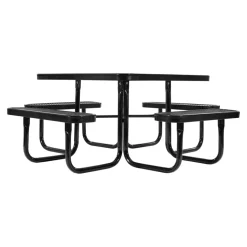VEVOR Picnic Table, Outdoor Weather Resistant Patio Dining Furniture Set, Heavy Duty Coated Steel Tables with Umbrella Hole, 45.7 in Square Table and Bench Set, for Garden, Backyard, Porch, Black