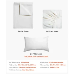 VEVOR 4-Piece Bed Sheet Set - King Size, 100% Brushed Microfiber Bedding Set with 2 Pillowcases, 1 Flat Sheet & 1 Fitted Sheet, Breathable & Wrinkle-Resistant Luxury Bed Sheets for Hotels, Bedrooms