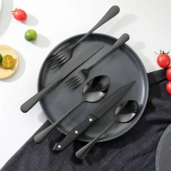 VEVOR 48-Piece Black Silverware Set with Steak Knives, Food-Grade Stainless Steel Flatware Utensils for 8, Mirror Finished Cutlery Set, Dishwasher Safe Eating Tableware for Kitchen Home, Service for 8