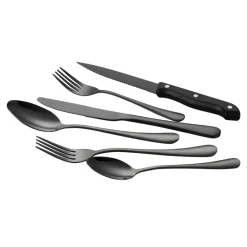 VEVOR 48-Piece Black Silverware Set with Steak Knives, Food-Grade Stainless Steel Flatware Utensils for 8, Mirror Finished Cutlery Set, Dishwasher Safe Eating Tableware for Kitchen Home, Service for 8