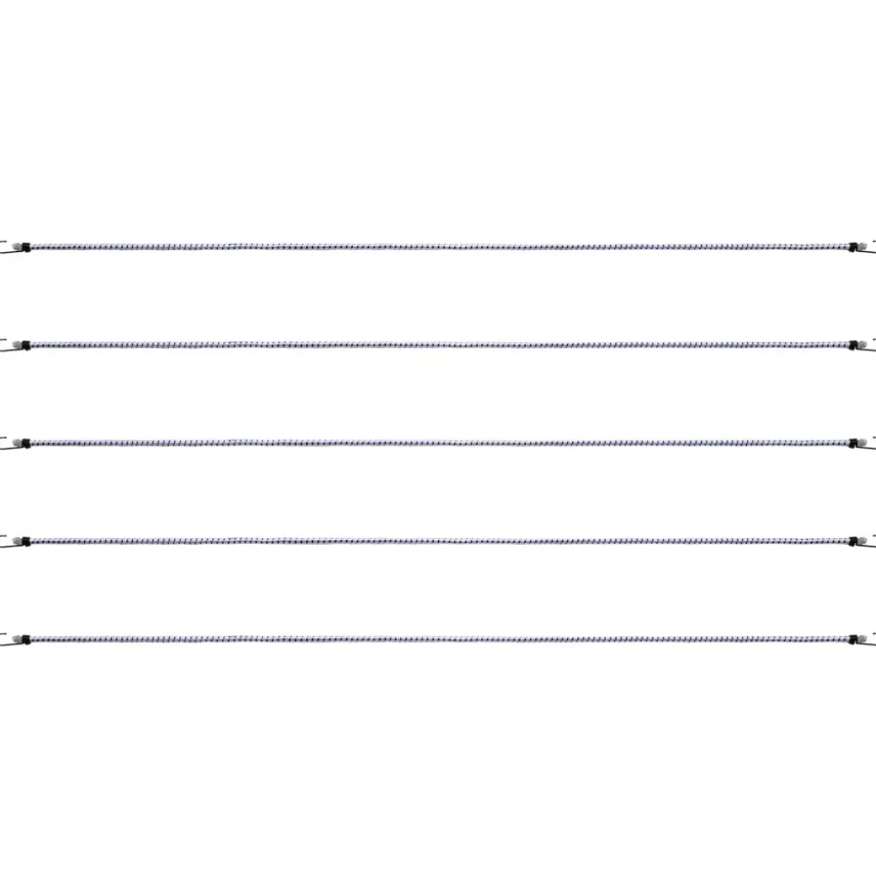 VEVOR 6 Piece Bungee Cords with A3 Steel Hooks, 72 Inch Heavy Duty Bungee Straps, 12 mm Elastic Bungee Ropes Set for Camping, Tarps, Motorcycle, Truck and Tent, White with Blue Stripes