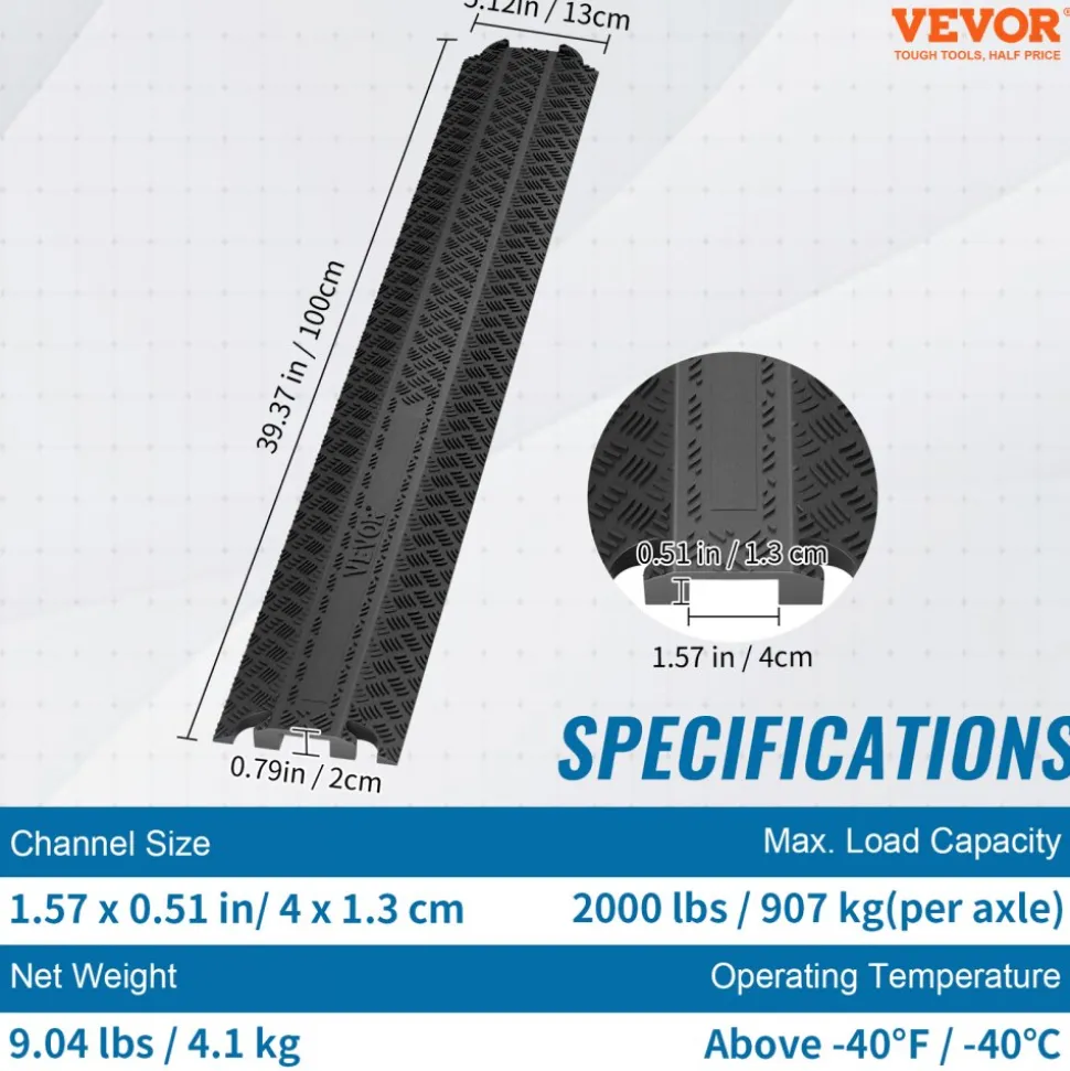 VEVOR 3-Piece Cable Protection Ramp Set, Supports Up to 2,000 lbs Per Axle, Durable Cord Protection for High Foot Traffic Areas, Suitable for Indoors and Outdoors, Ideal for Office, Home, Warehouse