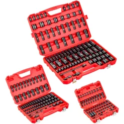 VEVOR 210 Piece Drive Impact Socket Set, 1/4, 3/8, 1/2 Inch, 6 Point Deep & Shallow Impact Sockets, SAE (3/16 to 1-1/4 in) and Metric (4 to 32 mm) Sizes with Extension Bars, Cr-Mo Steel, Carrying Case