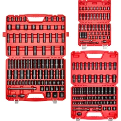 VEVOR 210 Piece Drive Impact Socket Set, 1/4, 3/8, 1/2 Inch, 6 Point Deep & Shallow Impact Sockets, SAE (3/16 to 1-1/4 in) and Metric (4 to 32 mm) Sizes with Extension Bars, Cr-Mo Steel, Carrying Case