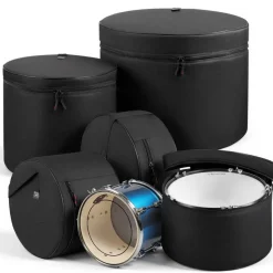 VEVOR 5-Piece Drum Case Set, 600D, Padded Drum Bags for 22 in Bass, 12/13/16 in Tom, 14 in Snare, Thick Padding, Lightweight Protective Covers Travel Storage Cases, for Drums Accessories Protection