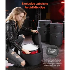 VEVOR 5-Piece Drum Case Set, 600D, Padded Drum Bags for 22 in Bass, 12/13/16 in Tom, 14 in Snare, Thick Padding, Lightweight Protective Covers Travel Storage Cases, for Drums Accessories Protection