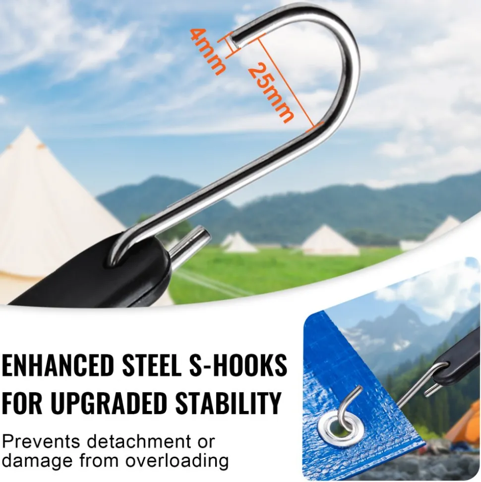 VEVOR 50 Piece Flat Bungee Cord, 19.8 mm Heavy Duty Bungee Straps with Steel S-Hooks, 21" Elastic Bungee Rope for Cargo, Tarps, Trucks and Tent, Black
