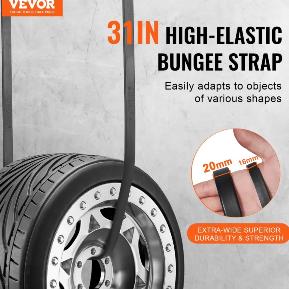 VEVOR 50 Piece Flat Bungee Cord, 19.8 mm Heavy Duty Bungee Straps with Steel S-Hooks, 31" Elastic Bungee Rope for Cargo, Tarps, Trucks and Tent, Black