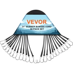 VEVOR 50 Piece Flat Bungee Cord, 19.8 mm Heavy Duty Bungee Straps with Steel S-Hooks, 31