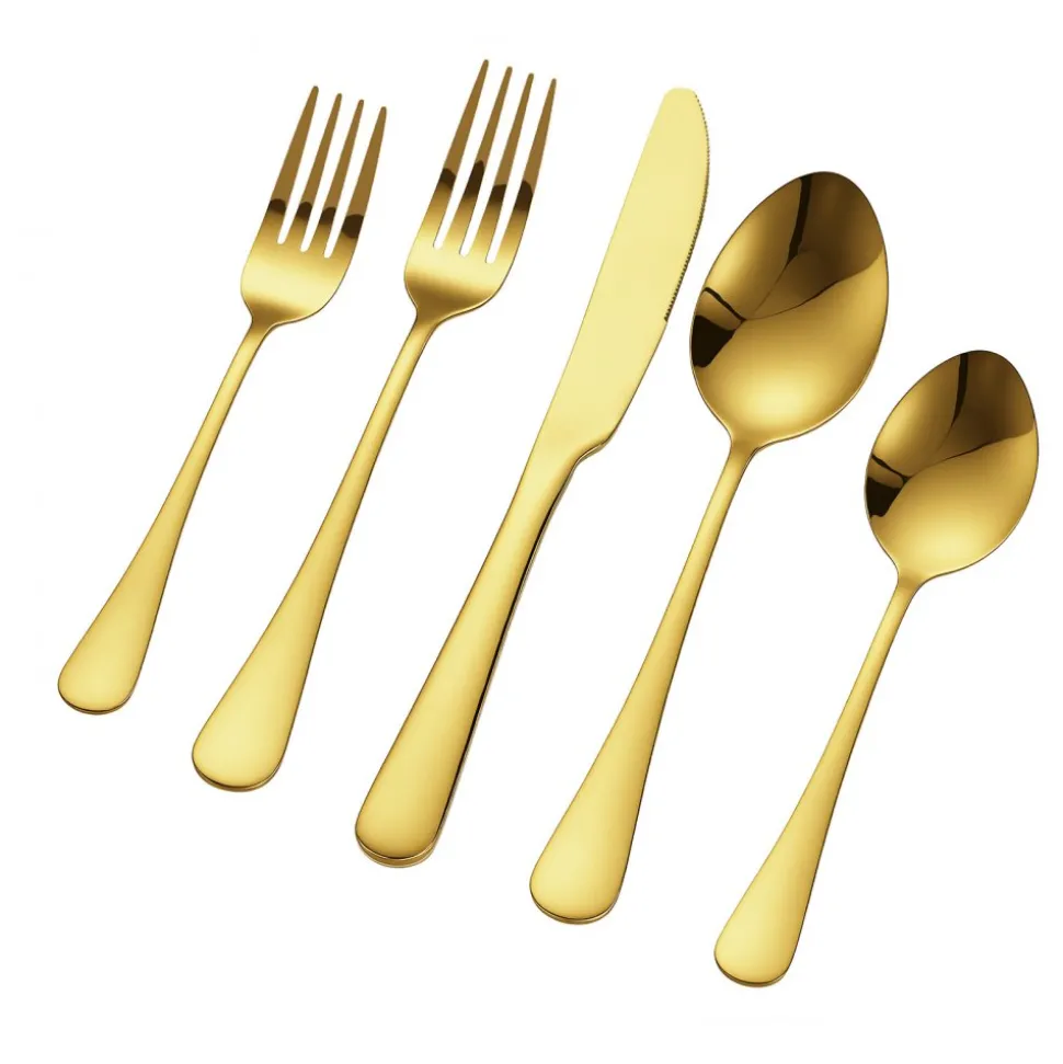 VEVOR 100-Piece Gold Silverware Set, Food-Grade Stainless Steel Flatware Utensils for 20, Mirror Finished Cutlery Set, Dishwasher Safe Eating Tableware for Kitchen Home, Include Knife Fork Spoon