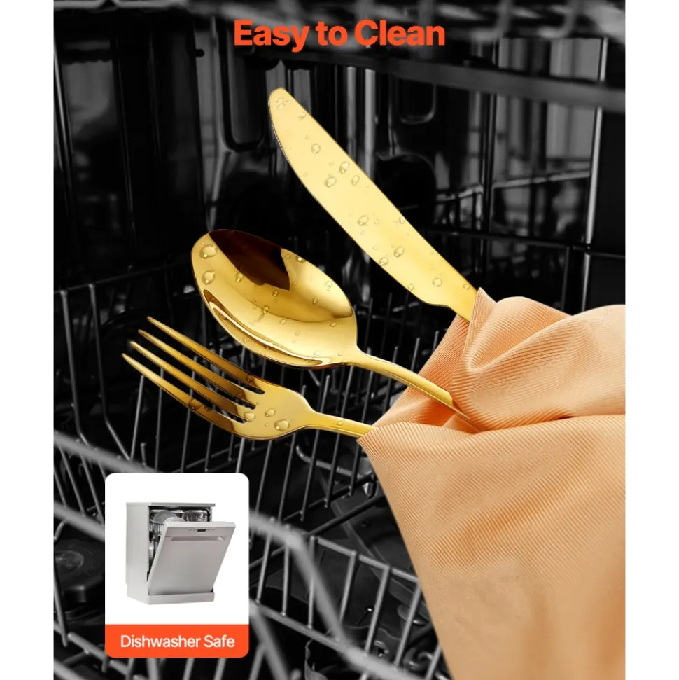VEVOR 100-Piece Gold Silverware Set, Food-Grade Stainless Steel Flatware Utensils for 20, Mirror Finished Cutlery Set, Dishwasher Safe Eating Tableware for Kitchen Home, Include Knife Fork Spoon